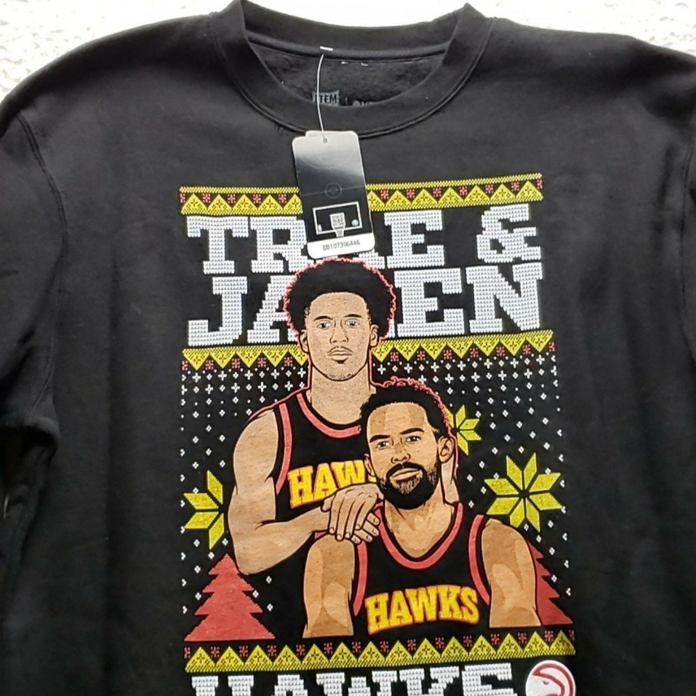 Atlanta Hawks Sweatshirt Mens Large Black NBA Basketball Trae Jalen‎ Christmas